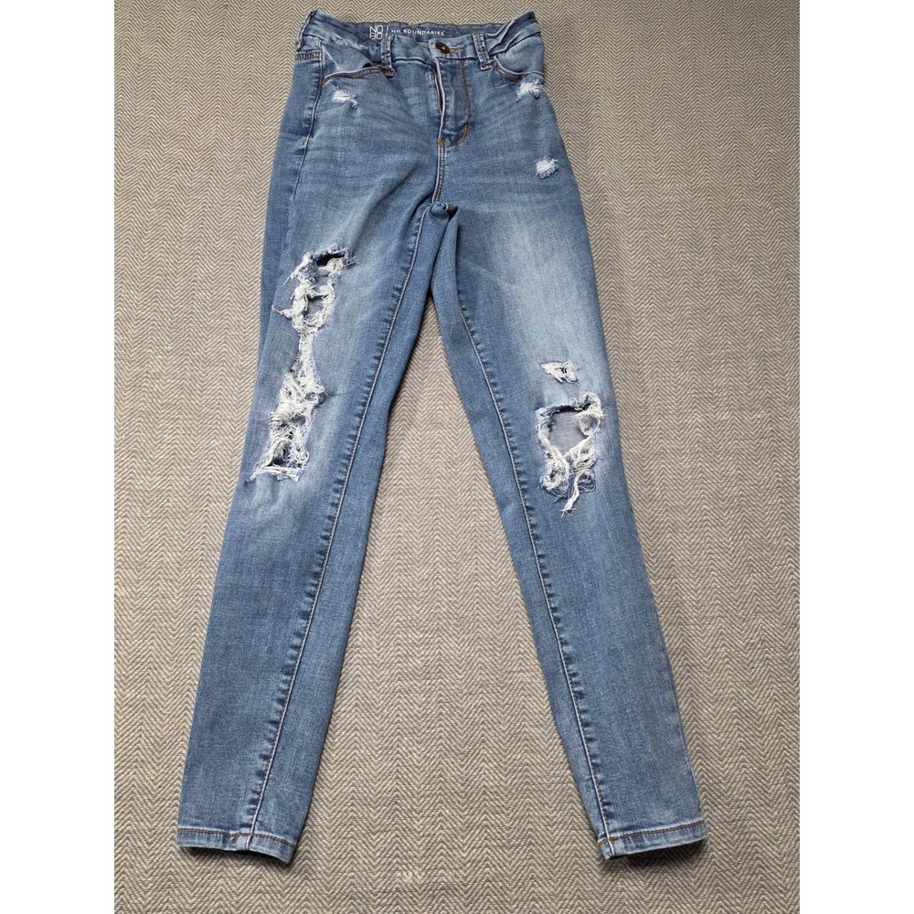 No Boundaries Womens Jeans Blue Distressed Ripped High Rise Skinny Size 3